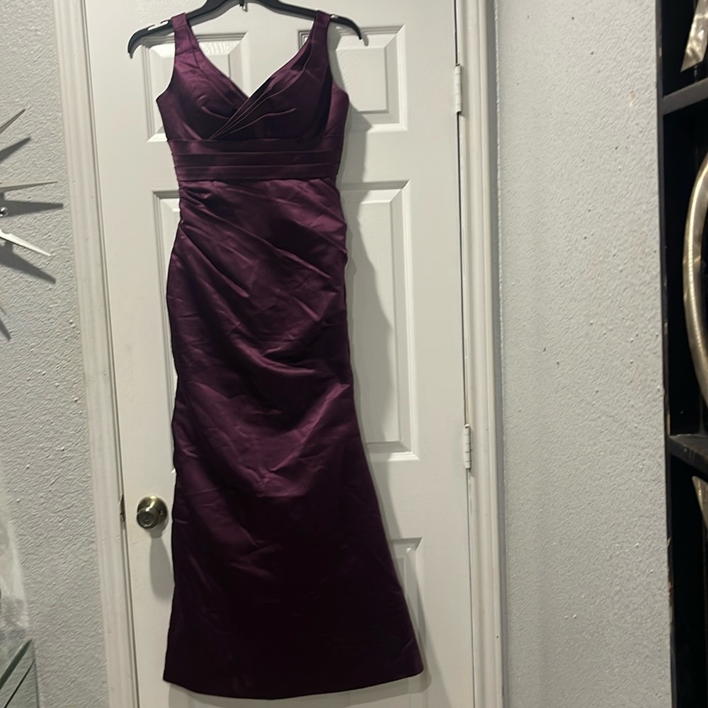 Bill Levkoff Plum Satin Maxi Dress
